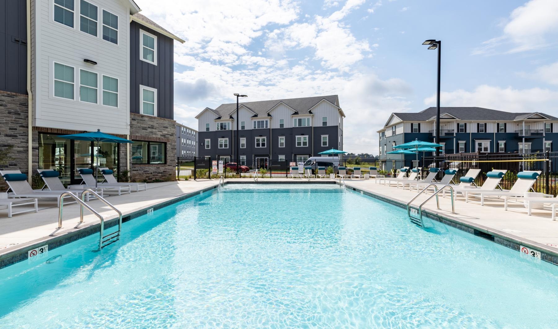 a swimming pool in a courtyard